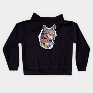 Lone Wolf With Flowers Kids Hoodie